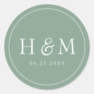Eenvoudige Elegante Typografie Monogram Trouwdag Ronde Sticker