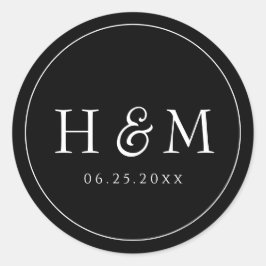 Eenvoudige Elegante Typografie Monogram Trouwdag Ronde Sticker