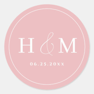 Eenvoudige Elegante Typografie Monogram Trouwdag Ronde Sticker
