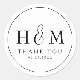 Eenvoudige Elegante Typografie Monogram Trouwdag Ronde Sticker