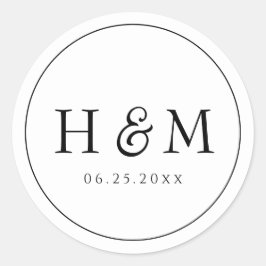 Eenvoudige Elegante Typografie Monogram Trouwdag Ronde Sticker