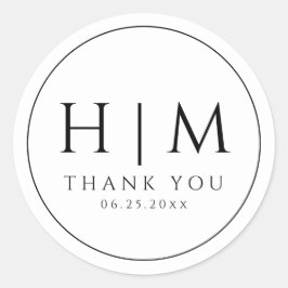 Eenvoudige Elegante Typografie Monogram Trouwdag Ronde Sticker