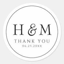 Eenvoudige Elegante Typografie Monogram Trouwdag Ronde Sticker