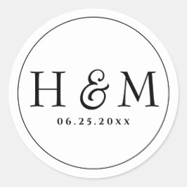 Eenvoudige Elegante Typografie Monogram Trouwdag Ronde Sticker