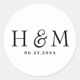 Eenvoudige elegante typografie Monogrammed Wedding Ronde Sticker