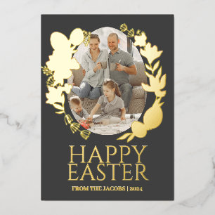 Eenvoudige Elegante Typografie Pasen Familie Één F Folie Feestdagenkaart