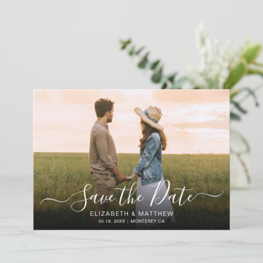 Eenvoudige Elegante Typografie Script Één Fotohuwe Save The Date (Staand voorkant)