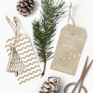 Eenvoudige Elegante Typografie Stof Taupe Kerstmis Cadeaulabel