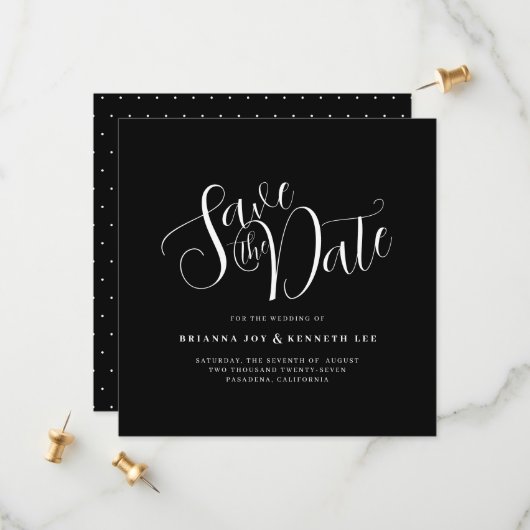 Eenvoudige Elegante Typografie Zwart Bruiloft Save The Date (Voorkant / Achterkant in situ)