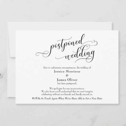 Eenvoudige Elegante Uitgestelde Bruiloft Aankondig Kaart (Voorkant)