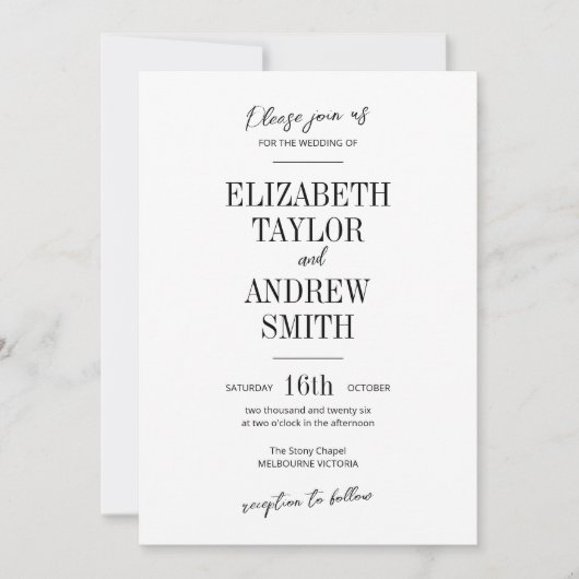 Eenvoudige Elegante uitnodiging, mooi beknopt lett Kaart (Voorkant)