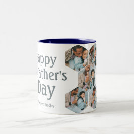 Eenvoudige elegante Vaderdag Hexagon Fotocollage Tweekleurige Koffiemok