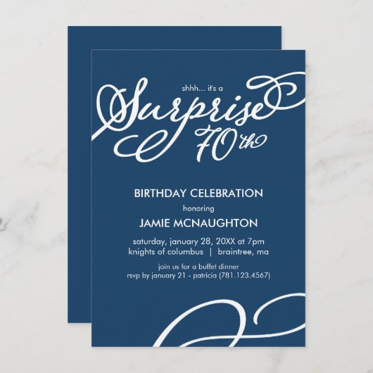 Eenvoudige, elegante verrassingsuitnodiging 70e ve kaart (Voorkant / Achterkant)