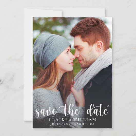 Eenvoudige elegante verticale foto Sla de datumkaa Save The Date (Voorkant)