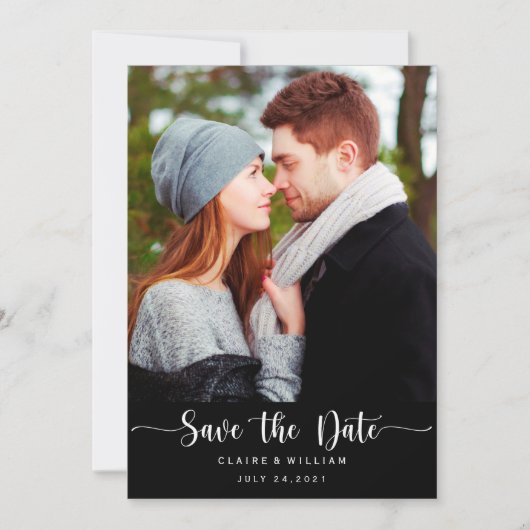 Eenvoudige elegante verticale foto Sla de datumkaa Save The Date (Voorkant)