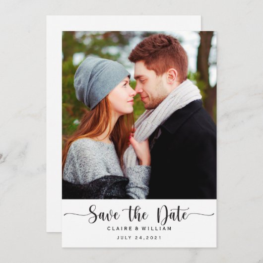 Eenvoudige elegante verticale foto Sla de datumkaa Save The Date (Voorkant / Achterkant)