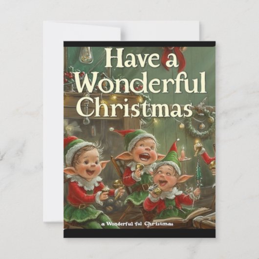 Eenvoudige Elegante Vier Elfen Zingende Kerstmis K Notitiekaartje (Voorkant)