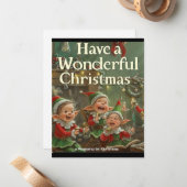 Eenvoudige Elegante Vier Elfen Zingende Kerstmis K Notitiekaartje (Voorkant / Achterkant in situ)