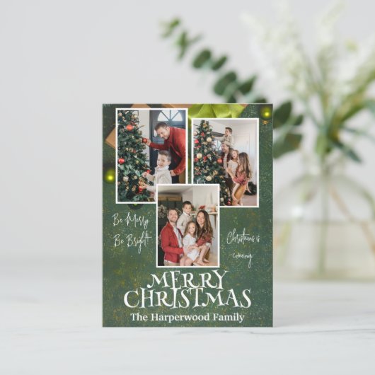 Eenvoudige Elegante Vreugde Kerstmis Familie Fotoc Feestdagenkaart (Staand voorkant)