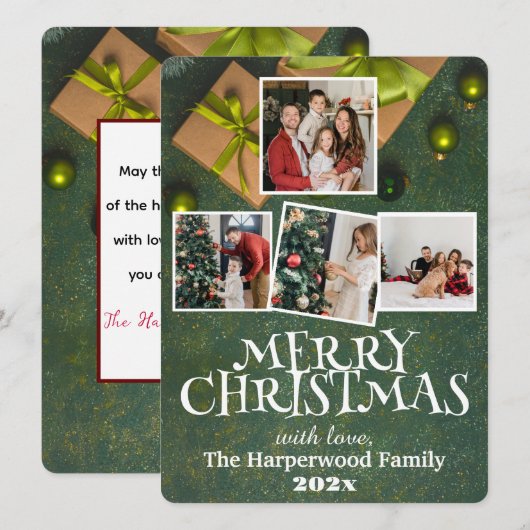 Eenvoudige Elegante Vreugde Kerstmis Familie Fotoc Feestdagenkaart (Voorkant / Achterkant)