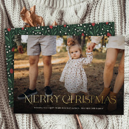 Eenvoudige Elegante Vrolijke Kerstmis Bloemen Teru Folie Feestdagenkaart