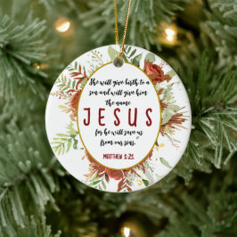 Eenvoudige Elegante Waterverf Bloemen en Bijbelver Keramisch Ornament