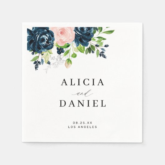 Eenvoudige elegante waterverf bloemenbruiloft servet (Voorkant)
