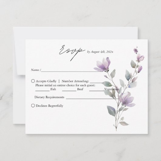 Eenvoudige Elegante waterverf bloemenscript bruilo RSVP Kaartje (Voorkant)