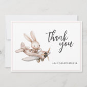 Eenvoudige Elegante Waterverf Bunny Plane Baby Gir Bedankkaart (Voorkant)