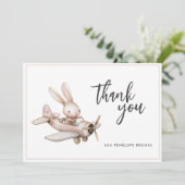 Eenvoudige Elegante Waterverf Bunny Plane Baby Gir Bedankkaart (Staand voorkant)