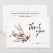 Eenvoudige Elegante Waterverf Bunny Plane Baby Gir Bedankkaart (Voorkant / Achterkant)