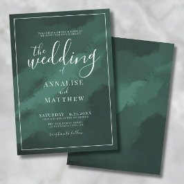 Eenvoudige Elegante Waterverf Emerald Green Weddin Kaart