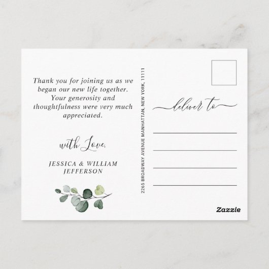 Eenvoudige elegante Waterverf Eucalyptus Dank je w Briefkaart (Achterkant)