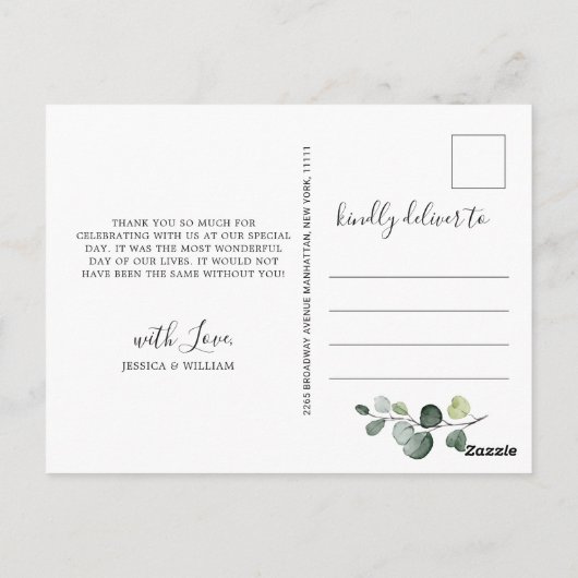 Eenvoudige elegante Waterverf Eucalyptus Dank je w Briefkaart (Achterkant)