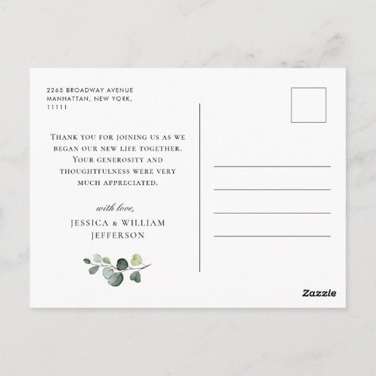 Eenvoudige elegante Waterverf Eucalyptus Dank je w Briefkaart (Achterkant)