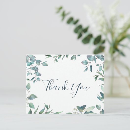 Eenvoudige elegante Waterverf Eucalyptus Dank je w Briefkaart (Staand voorkant)