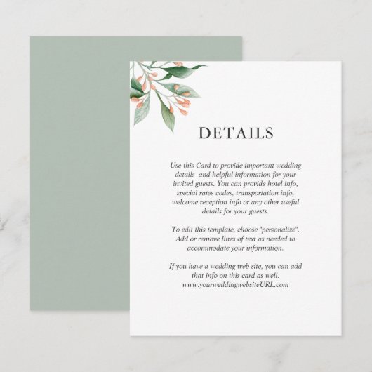 Eenvoudige Elegante Waterverf Floral bruiloft Deta Kaart (Voorkant / Achterkant)