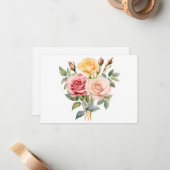 Eenvoudige Elegante Waterverf Floral Flat Notitiekaartje (Voorkant / Achterkant in situ)