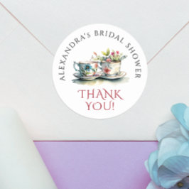 Eenvoudige Elegante Waterverf Floral Teacup Dank u Ronde Sticker