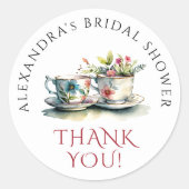 Eenvoudige Elegante Waterverf Floral Teacup Dank u Ronde Sticker (Voorkant)