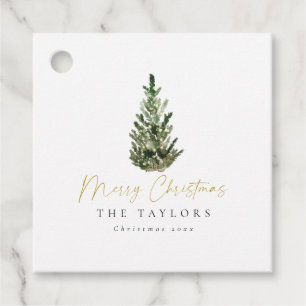 Eenvoudige Elegante Waterverf Kerstboom Bedankjes Labels