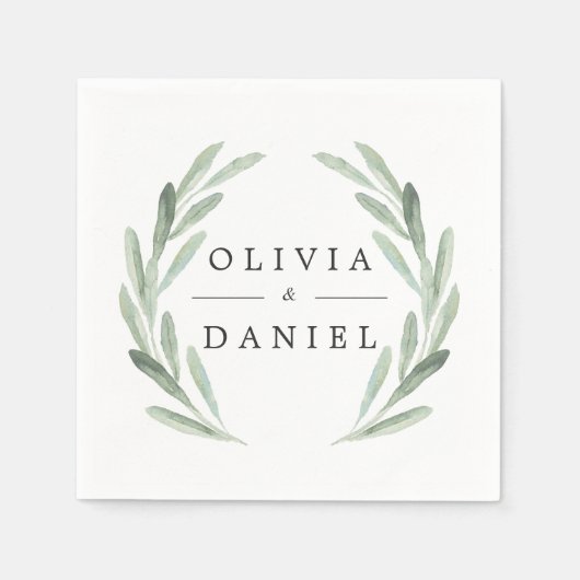 Eenvoudige Elegante Waterverf Krans Greenery Weddi Servetten (Voorkant)