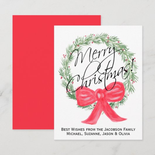 Eenvoudige elegante Waterverf krans Vrolijk Kerstf Feestdagenkaart (Voorkant / Achterkant)