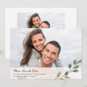 Eenvoudige elegante Waterverf laat de ruimte | Twe Save The Date (Voorkant / Achterkant)