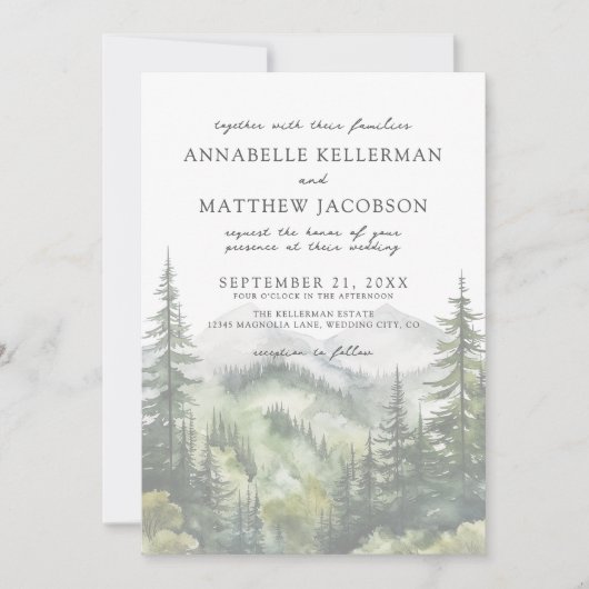 Eenvoudige Elegante Waterverf Mountain Wedding Kaart (Voorkant)