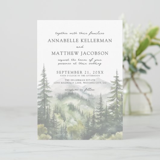 Eenvoudige Elegante Waterverf Mountain Wedding Kaart (Staand voorkant)