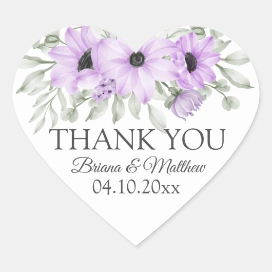 Eenvoudige elegante Waterverf Paarse Floral Hart Sticker (Voorkant)