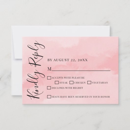 Eenvoudige Elegante Waterverf Roze bruiloft RSVP K (Voorkant)