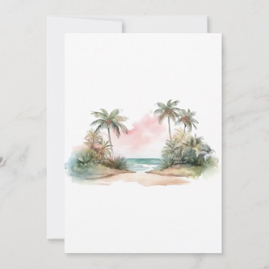 Eenvoudige Elegante Waterverf Strand Bruiloft Kaart (Achterkant)