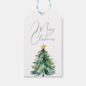 Eenvoudige Elegante Waterverf Vrolijke Kerstboom Cadeaulabel (Voorkant)